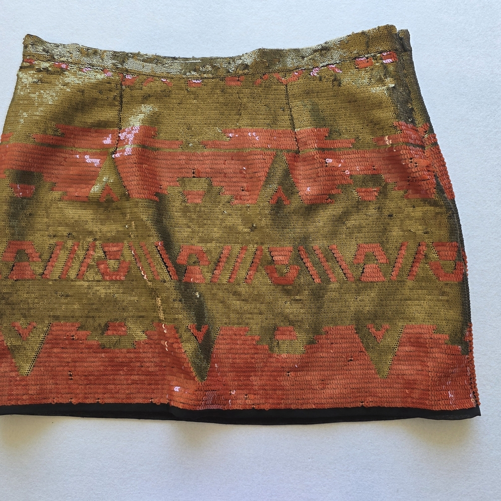 Dotti Gold and Red Sequin Mini Skirt